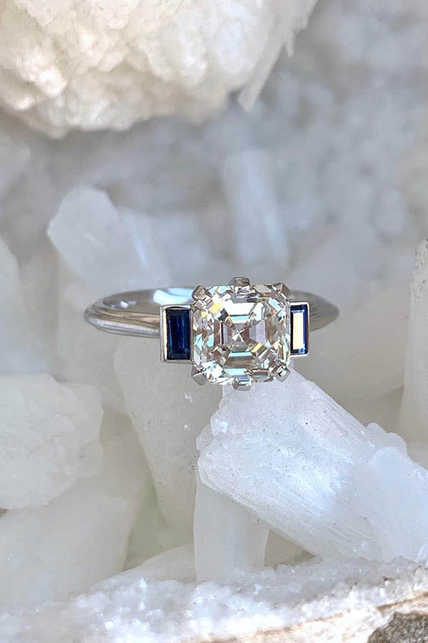 Asscher with Sapphire Baguettes