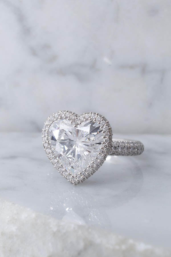 Heart Diamond Halo with Pave Band